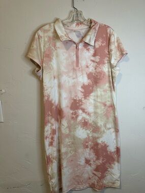 No Boundaries Pink and Cream Tie-Dye Ribbed Polo Midi Dress
